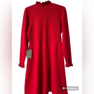 ELIZA J Red Skater Fit Flare Sweater Dress L